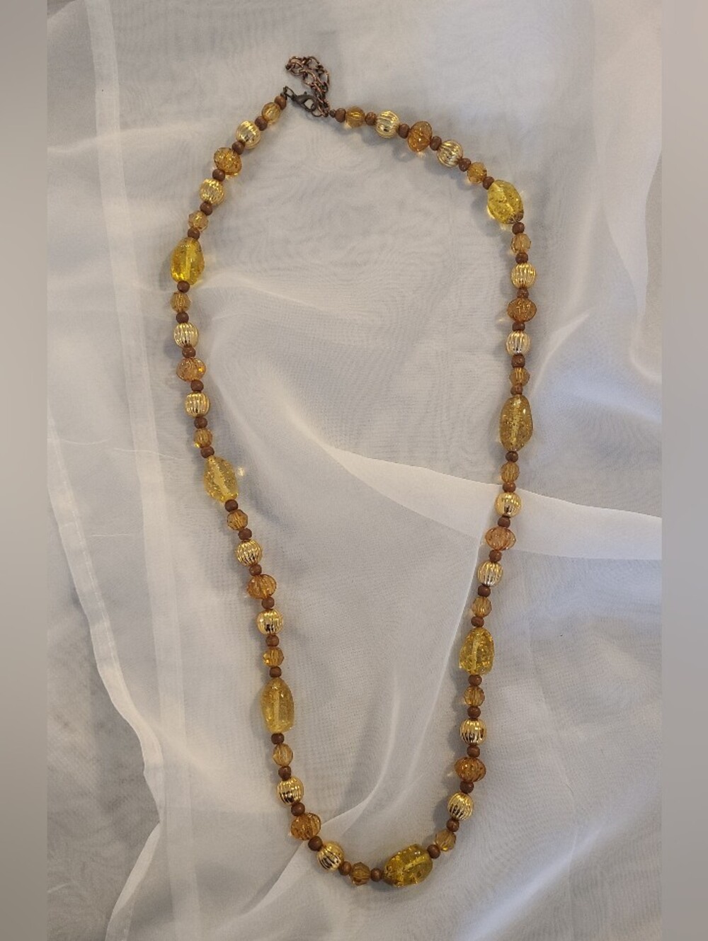 Vintage Amber Glass and Amber Beaded Resin Bead Chunky Boho Necklace 36"